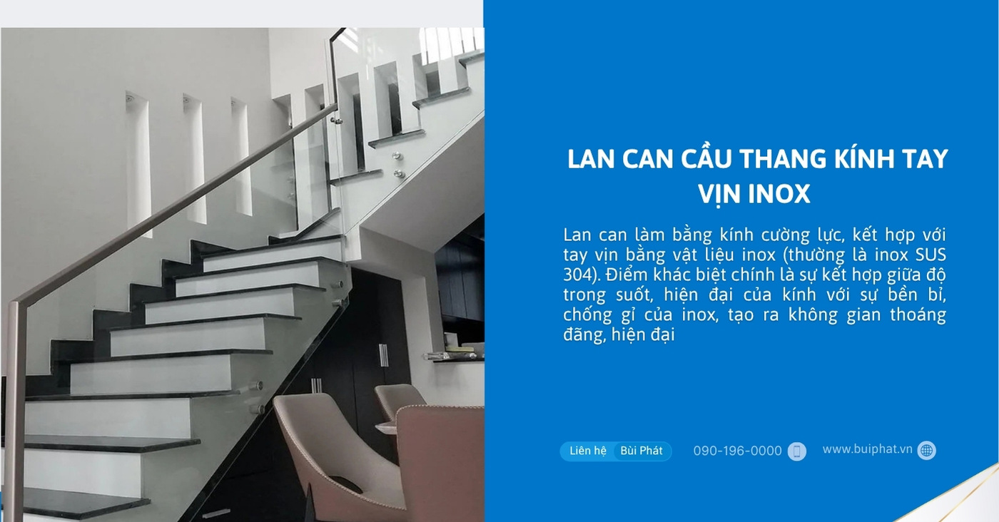 Lan can cầu thang kính tay vịn inox Lan can cầu thang kính tay vịn inox