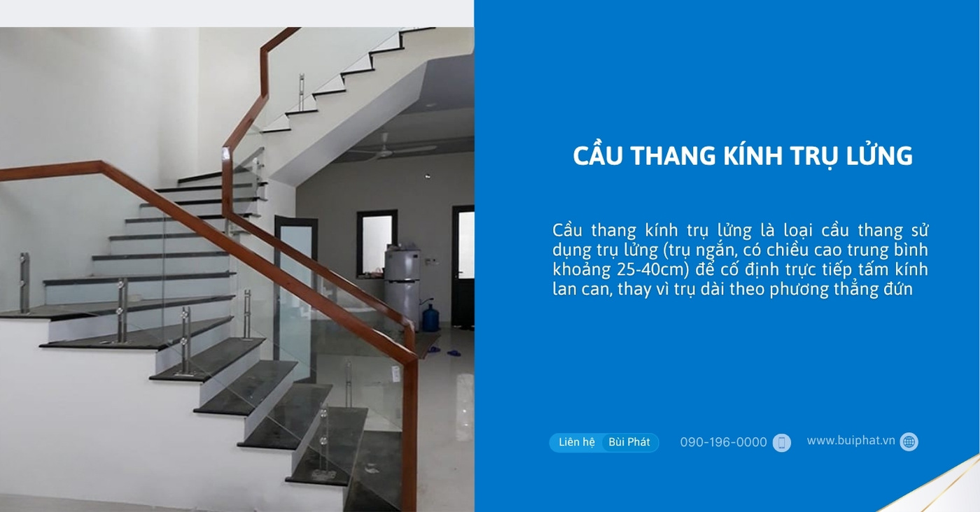 Cầu thang kính trụ lửng