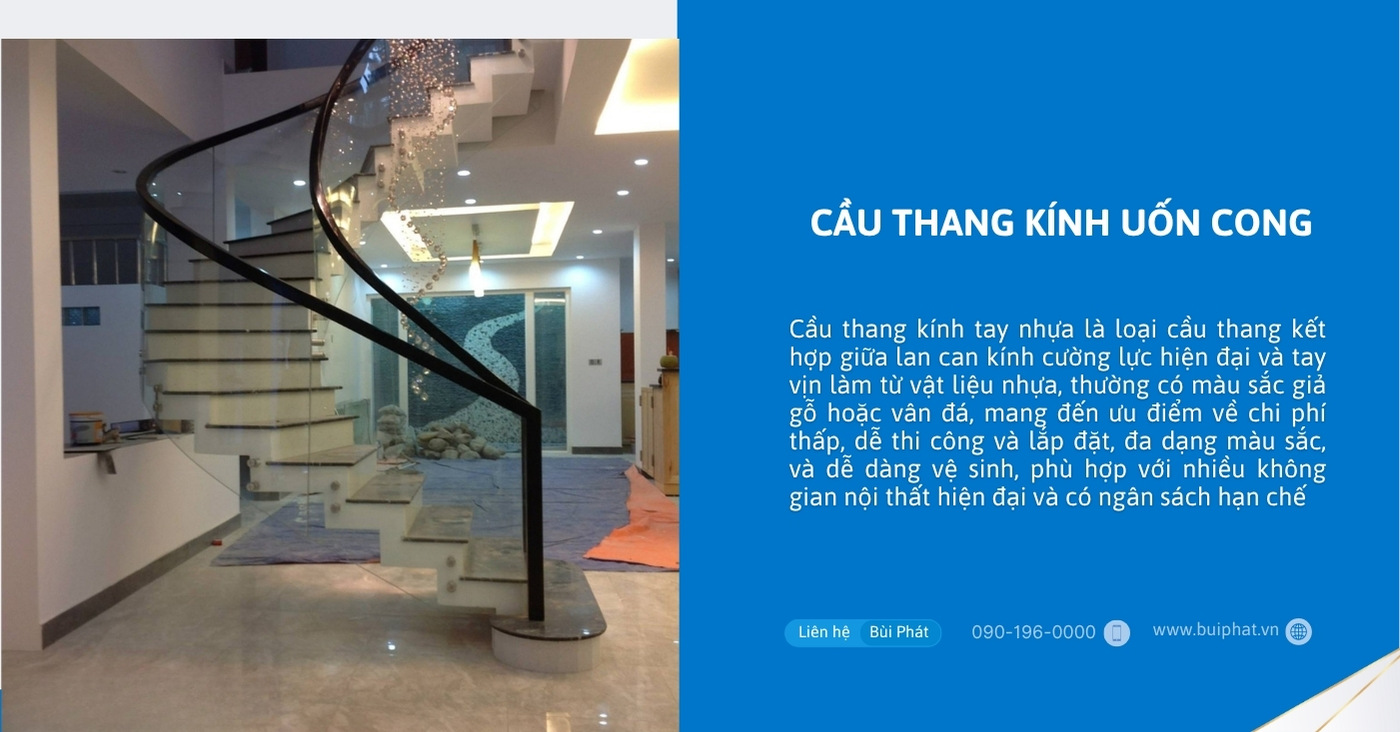Cầu thang kính uốn cong Cầu thang kính uốn cong