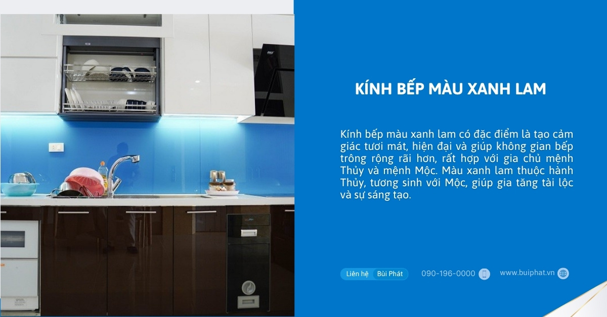 Kính bếp màu xanh lam