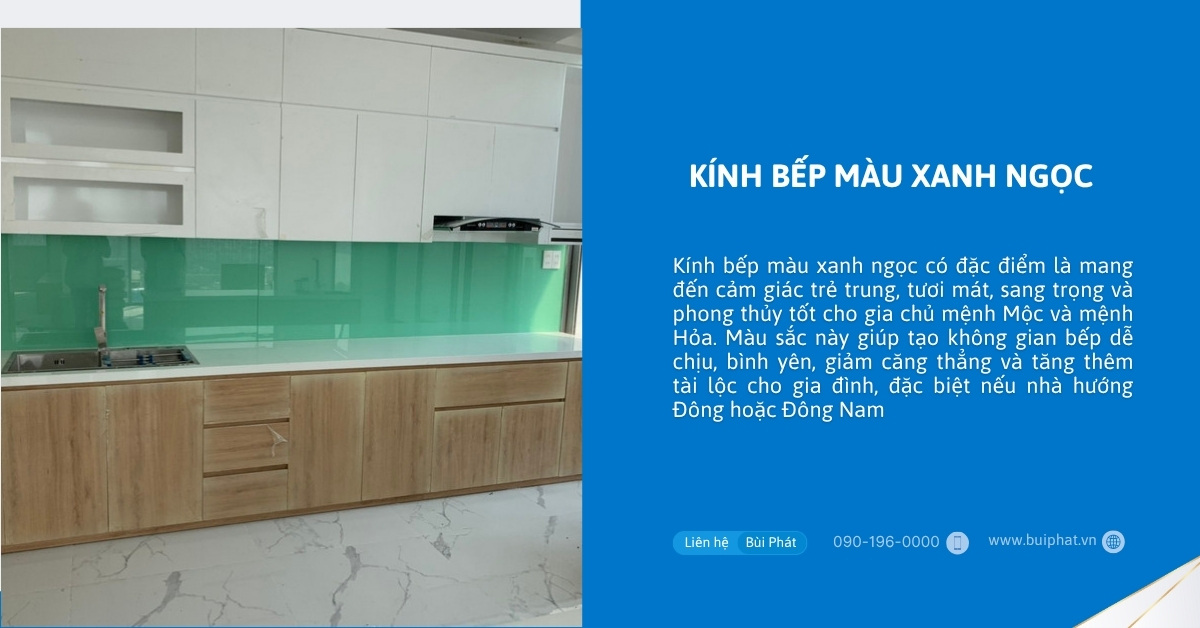 Kính bếp màu xanh ngọc