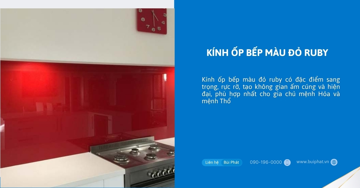 Kính ốp bếp màu đỏ ruby