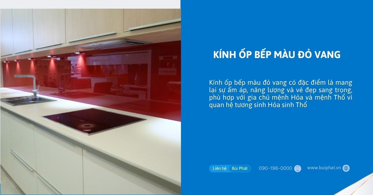 Kính ốp bếp màu đỏ vang