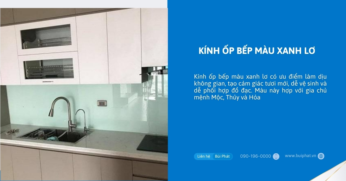 Kính ốp bếp màu xanh lơ