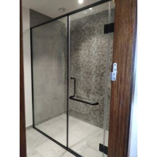 Thi công phòng tắm kính thẳng mở quay phụ kiện đen 4.5m2 tại Cầu Diễn