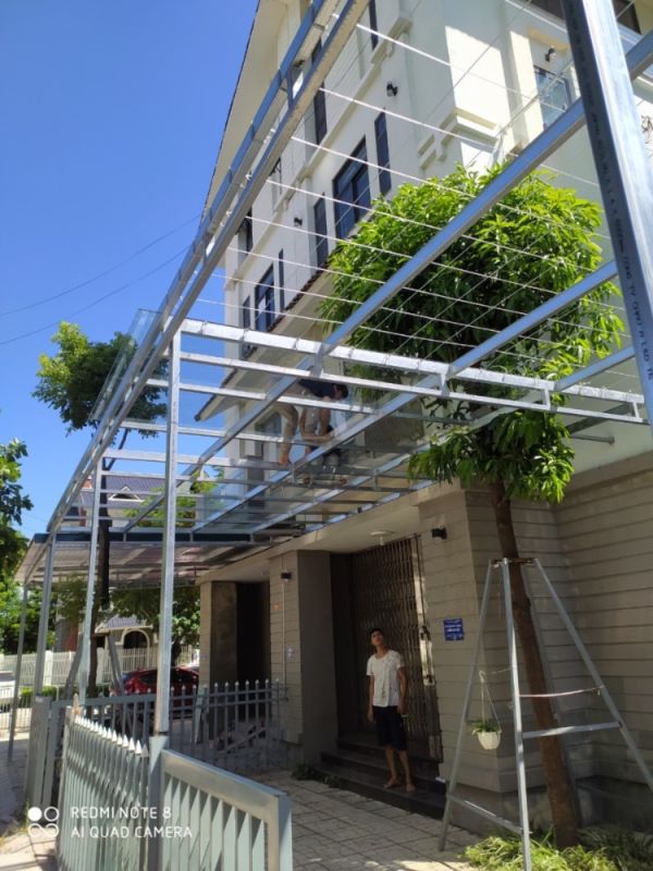 Thi công mái hiên kính cường lực 25m2 tại Dương Nội - Hà Đông